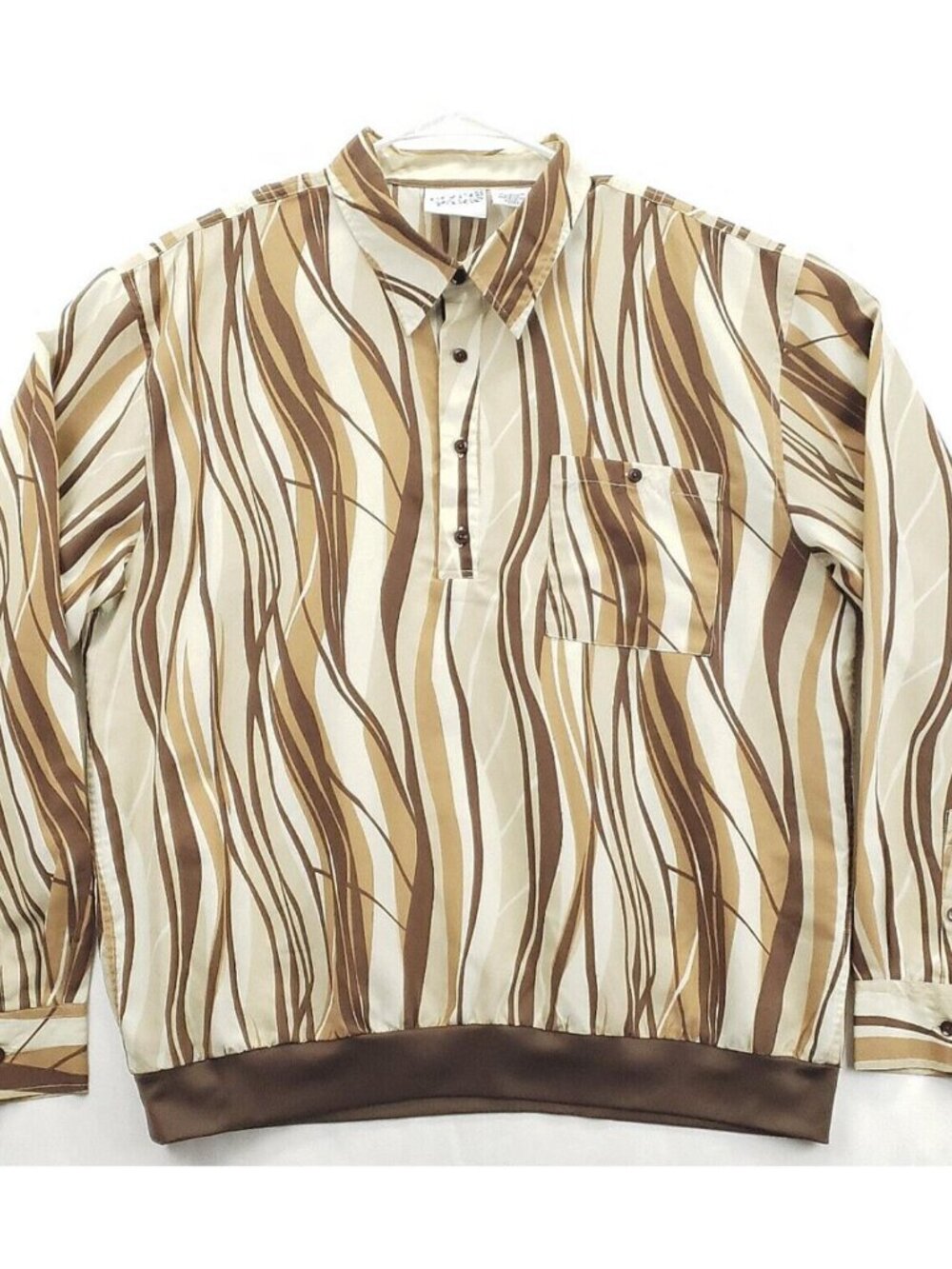 Irvine Park Shirt Mens XL Brown Off White Wave Line Pocket Pullover